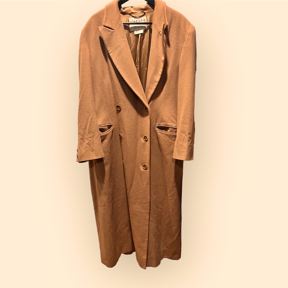 Vintage 1970s Jaeger trench coat belted camel classic cashmere wool overcoat #V4